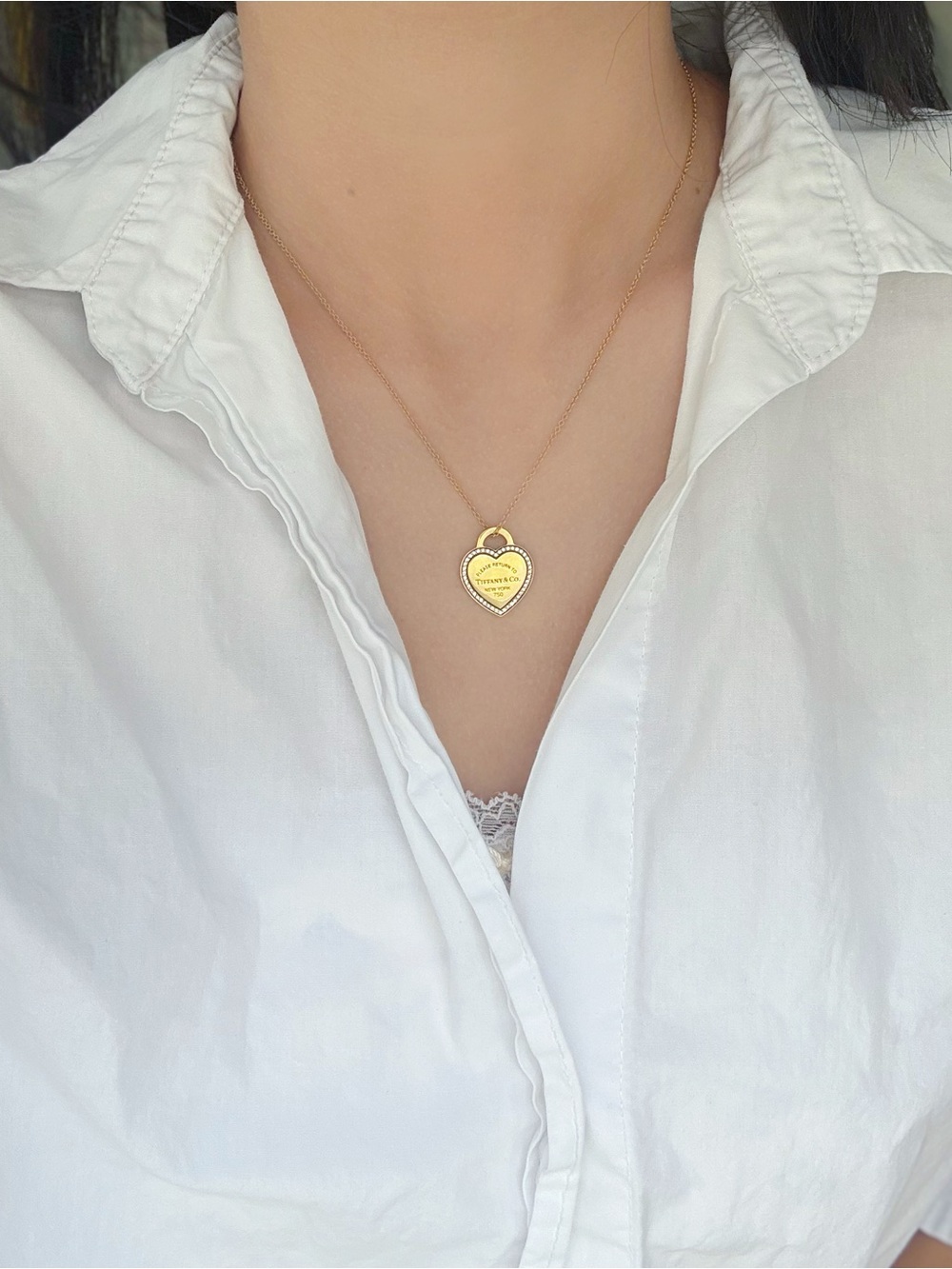 Tiffany Co Return To Tiffany Heart Diamond 18K Yellow Gold Charm Pendent